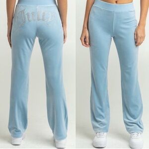 Juicy Couture Light Blue Velour Tracksuit Pants, Big Bling Mcbling Y2K Pants NWT